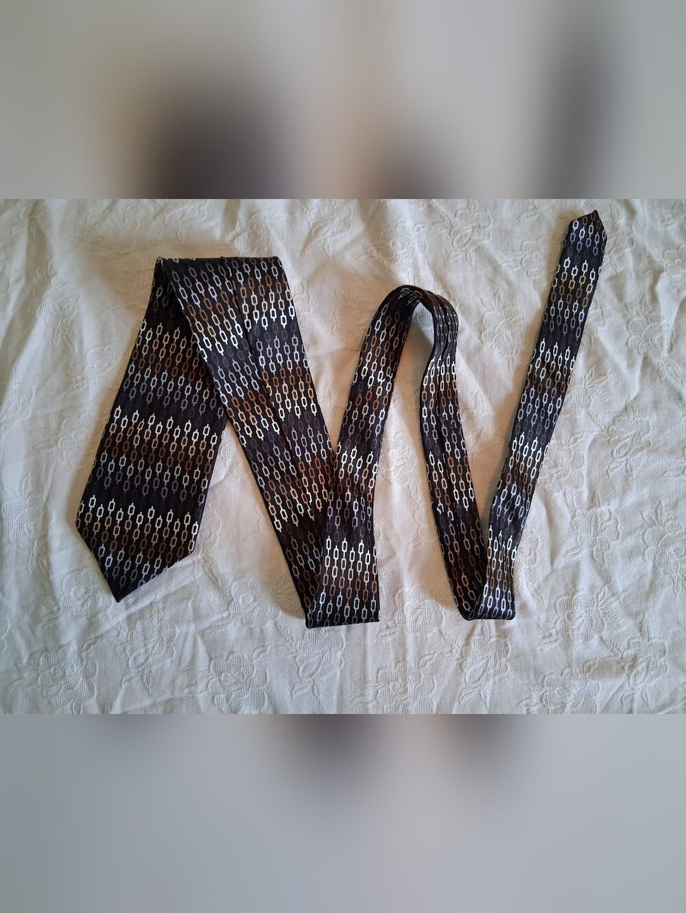 VTG 90s Valerio Garati Colorful Chain Pattern Geometric Handmade 100% Silk Tie